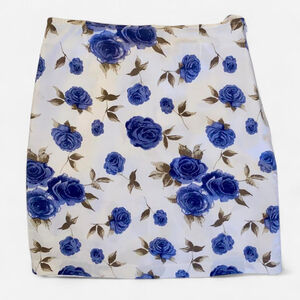 Blue Roses Sprinkled on White Cotton Skirt M